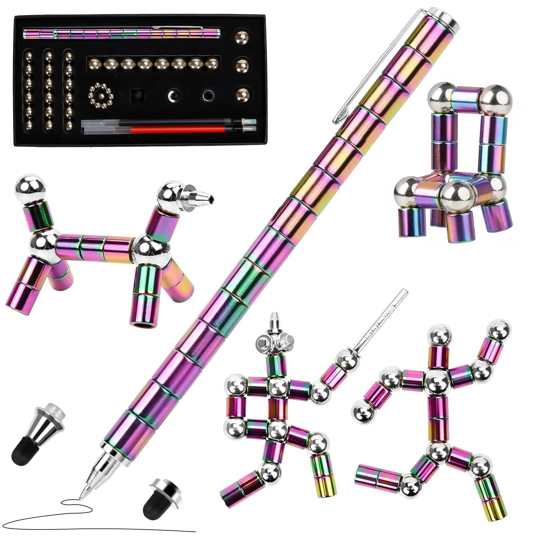 Penna a sfera magnetica, penna Fidget, penna magnetica multifunzionale divertente, gadget Cool sfera retrattile antistress