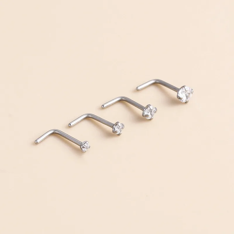 

10Pcs G23 Titanium Piercing Jewelry Wholesale 1.5/2/2.5/3mm Zircon Nose Stud Piercing Nose Lip Nail L Shape Screws Nostril Goth