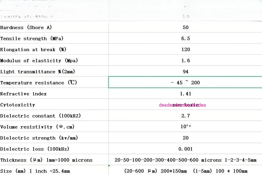 فيلم PDMS فيلم السيليكون العضوي عزل مسعور بولي ديميثيلسيلوكسان فيلم شفاف درجة الحرارة ومقاومة الطقس م