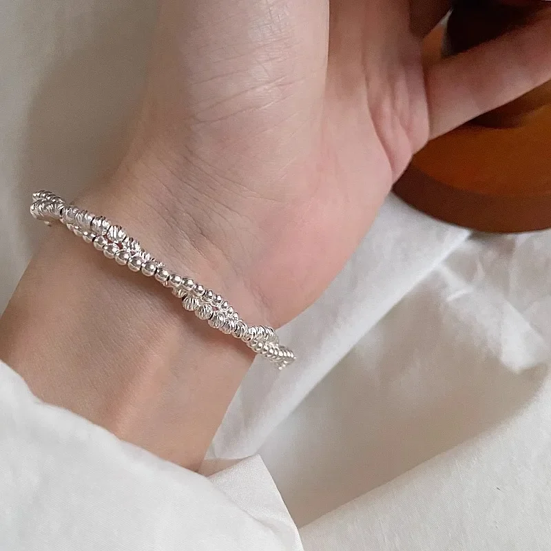 925 Sterling Silver Double Layered Car Flower Bead Wrapping Bracelet for Women Fine Jewelry Minimalist Accessories Wholesale