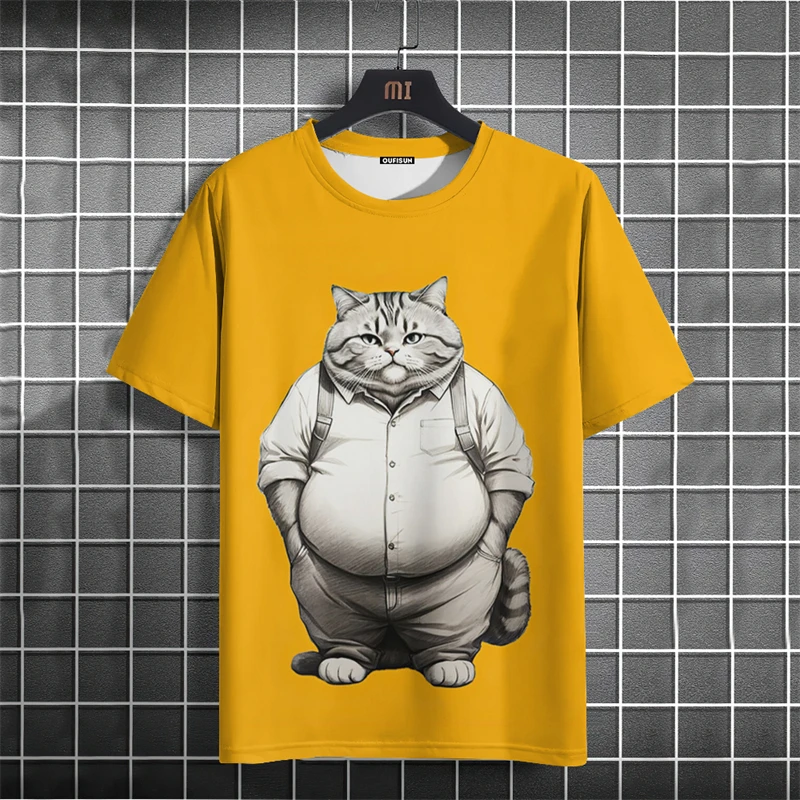 Cute Fat Cat Graphics T-shirts Summer Fashion Short Sleeve 3D Funny Animals Printed T Shirts Trend Streetwear Casual Loose Tees image 4