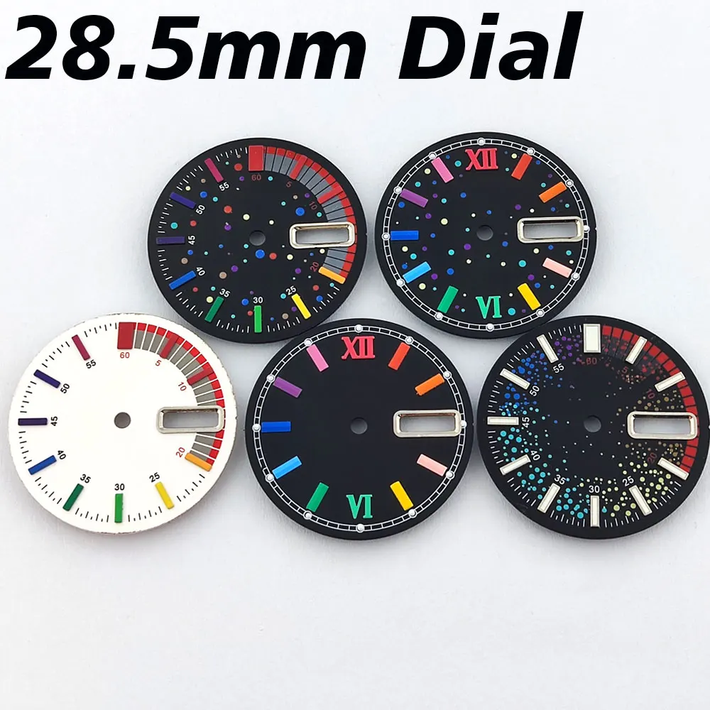28.5mm Dial NH36 Watch Dial and Chapter Ring Rainbow Multi Color Dial Fit NH36 Automatic Movement Watch Parts
