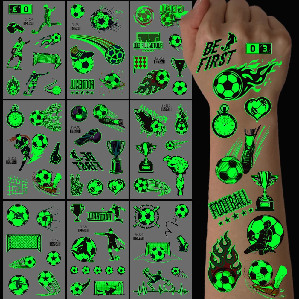 5 Sheets Luminous Football Temporary Tattoos Waterproof Face Stickers Multi Design For Fan Party Sports Decor