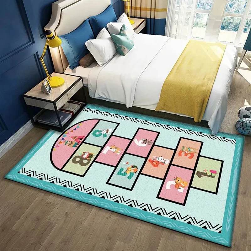 Soft Hopscotch Numbers Carpet Floor Mat Non-Slip Boys Girls Toddler Educational Runner Area Rug for Playroom Bedroom Classroom