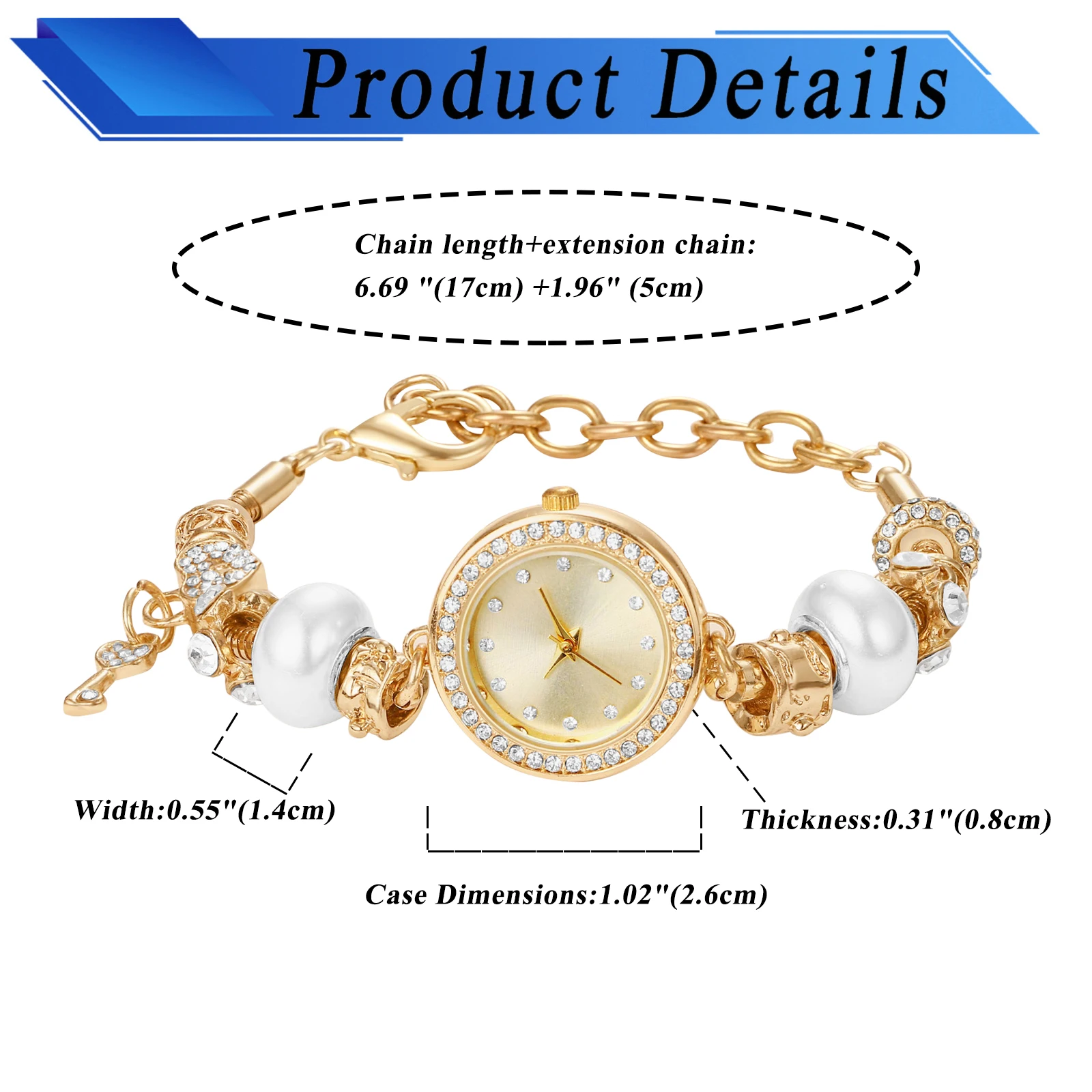 Lancardo-Reloj de pulsera con cuentas para mujer, colgante de llave de diamante brillante, ajustable, joyería exquisita de moda