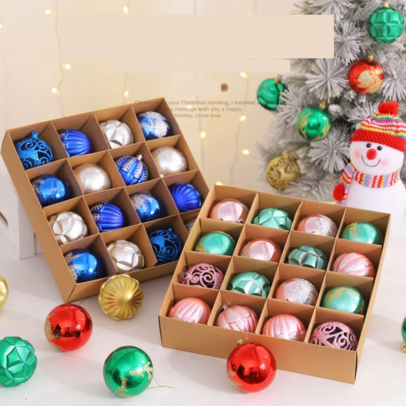 

16Pcs Christmas Ball Set 8cm Hand-painted Plastic Round Baubles Xmas Tree Ornaments Adornos Navidad 2023 Festive Party Supplies