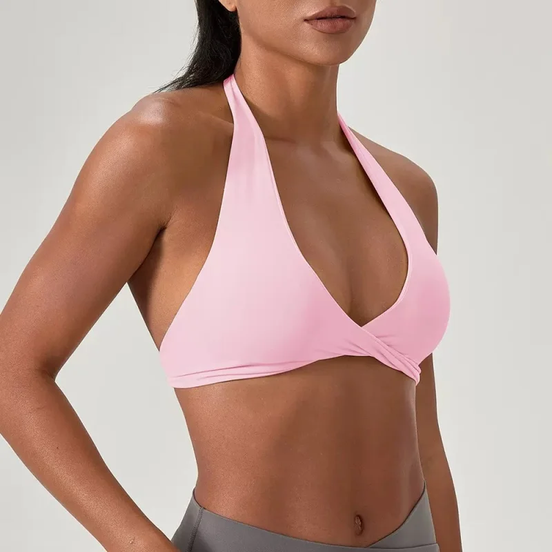Damen-Yoga-Top mit Halterneck, offenem Rücken und Twist-Design, schnelltrocknend, atmungsaktiv, formend, Sport-BH für Fitnessstudio, Workout und Fitness – Detail 4