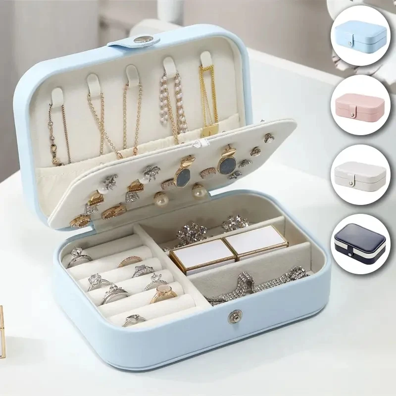 

Portable Jewelry Box Necklace Ring Organizer Display Travel Jewelry Case Boxes Waterproof Leather Storage Zipper Jewelers Joyero