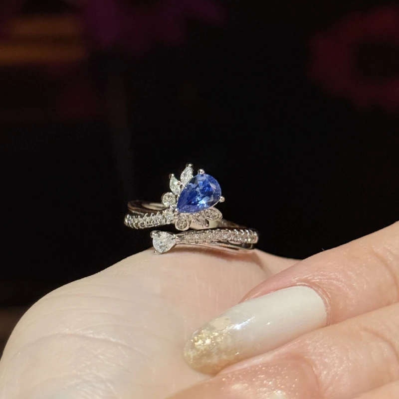 Romantic Blue Hyacinth Water Drop Gem Ring Female Wrapping High Grade Unique rings for women Adjustable Banquet Jewelry Gift