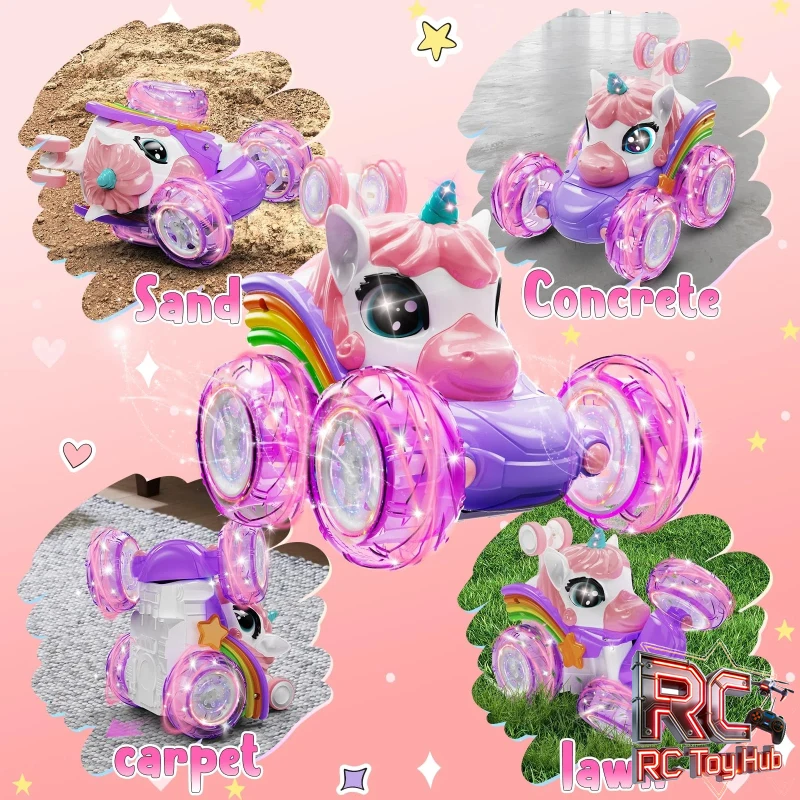 

Unicorn Remote Control Amphibious Stunt Car Spray 360 Degree Flip Upright Driving Front Wheel Flipping Toy For Kids Toddlers