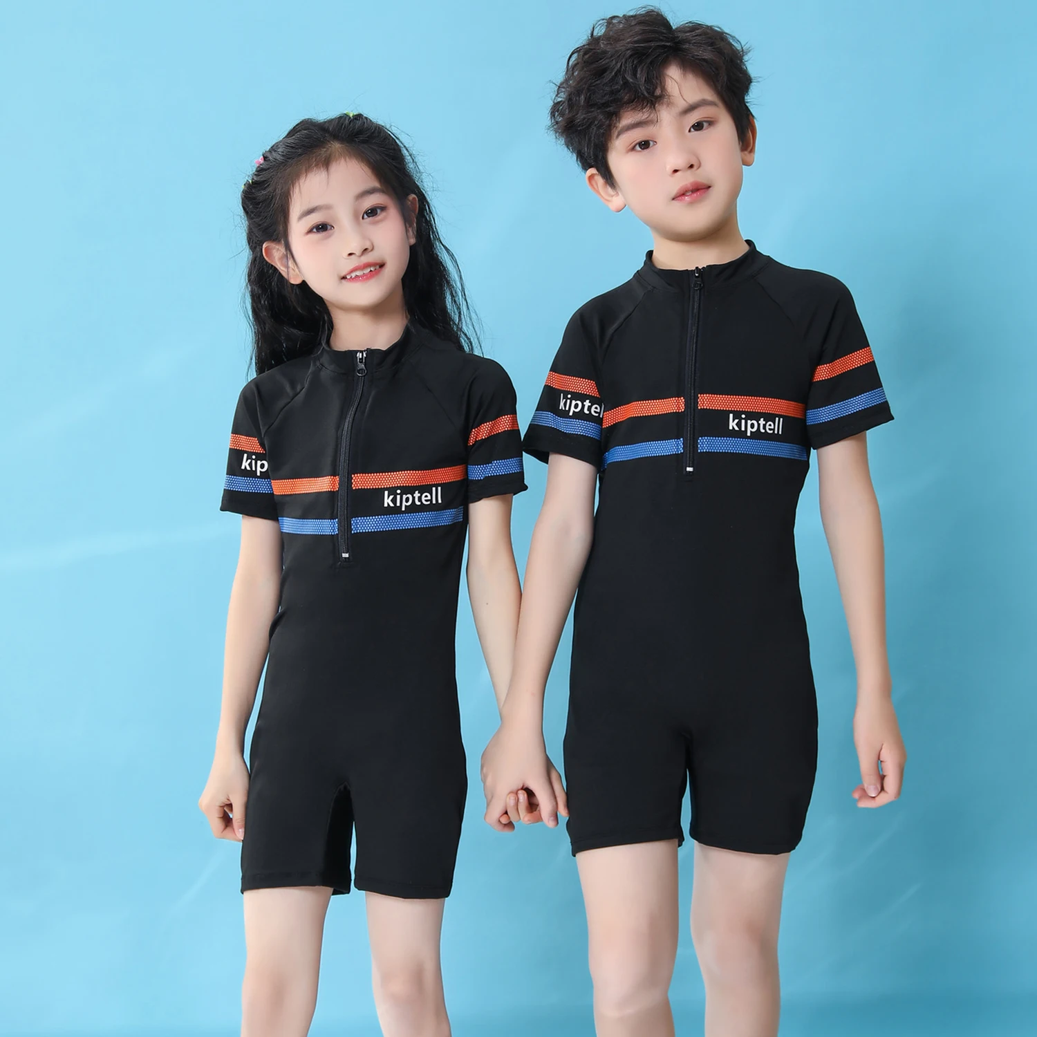 

High Quality Sun Protection Sunscreen Short Sleeve Kids Swimwear One Piece Zipper Baby Girls Boys Rashguard Surfing Diving Suit