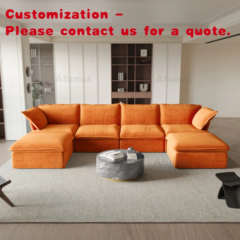 

custom.ATUNUS 4 Seater Removable and Washable Cloth Cover Sofa Couch Living Room Furniture Velvet Fabric Sectional Sofa