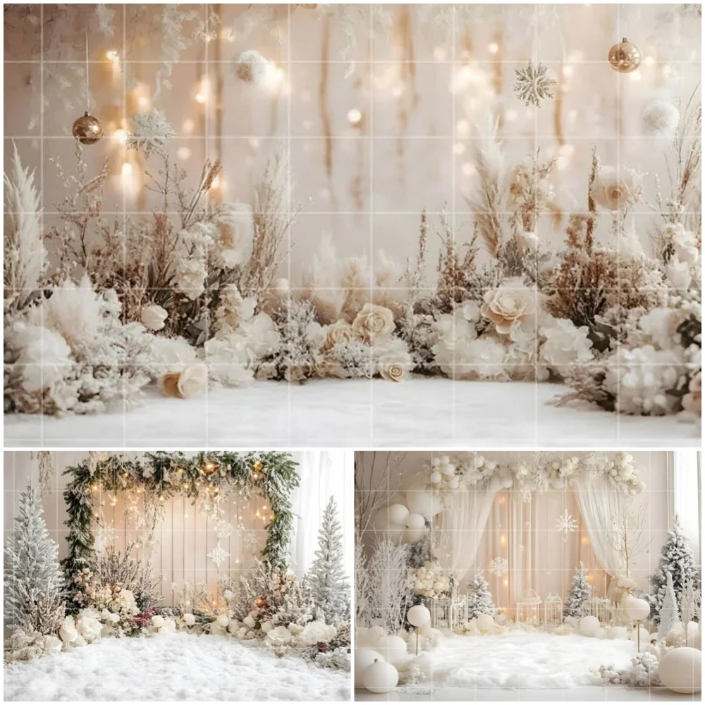 Christmas Backdrop Photo White Whimsical Xmas Snow Forest Tree Kid Holiday Portrait Decor Photography Background Props
