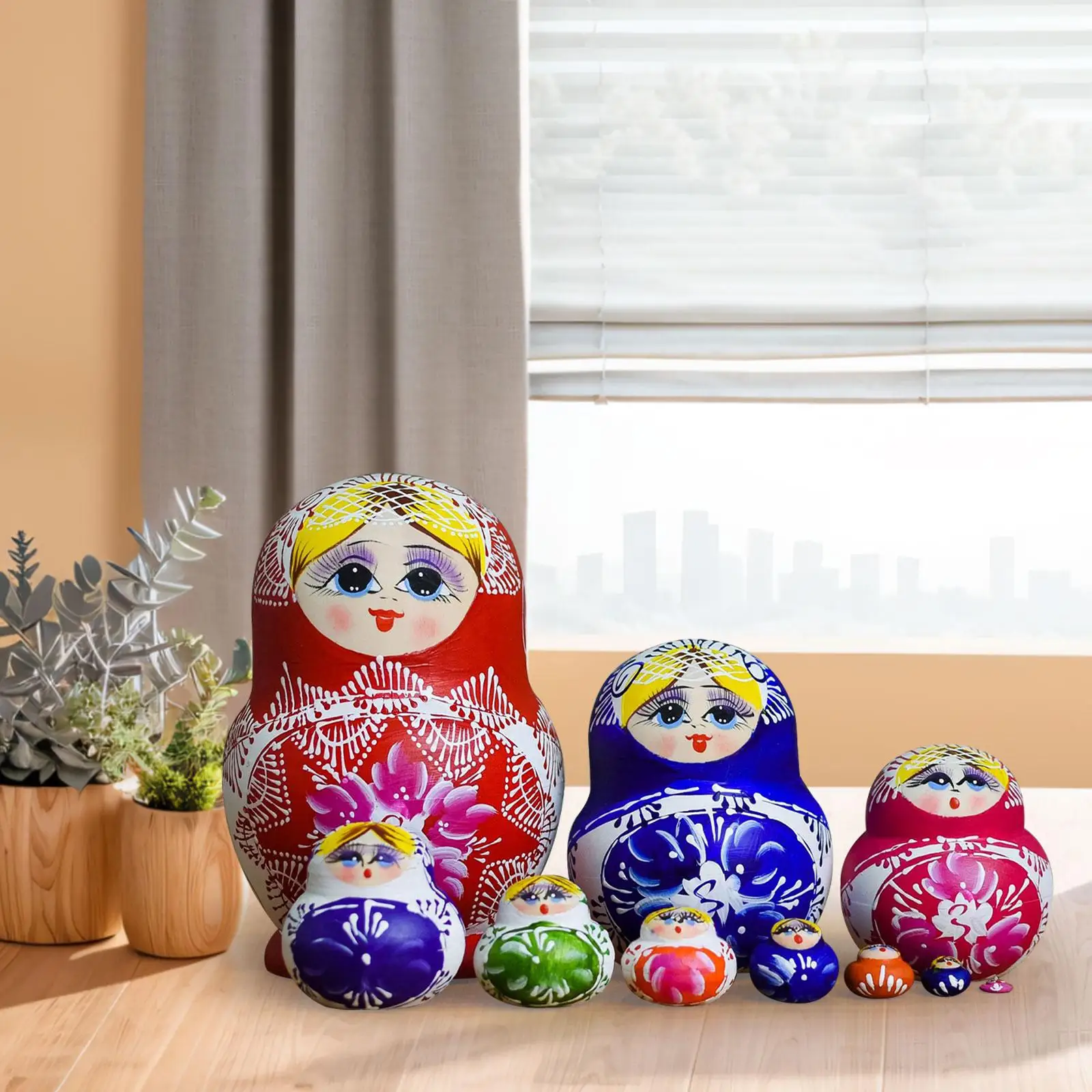 10x hölzerne russische Nist puppe Figuren Cartoon Ornament Holz Stapelung versch achtelt Set für Ostern Geburtstag Büro nach Hause Erwachsene