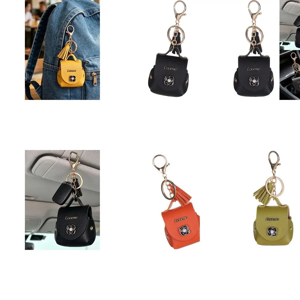  Protective Synthetic Leather Wireless Earbud Case Handy Keychain Circlet Scratch Resistant Earpiece Holder