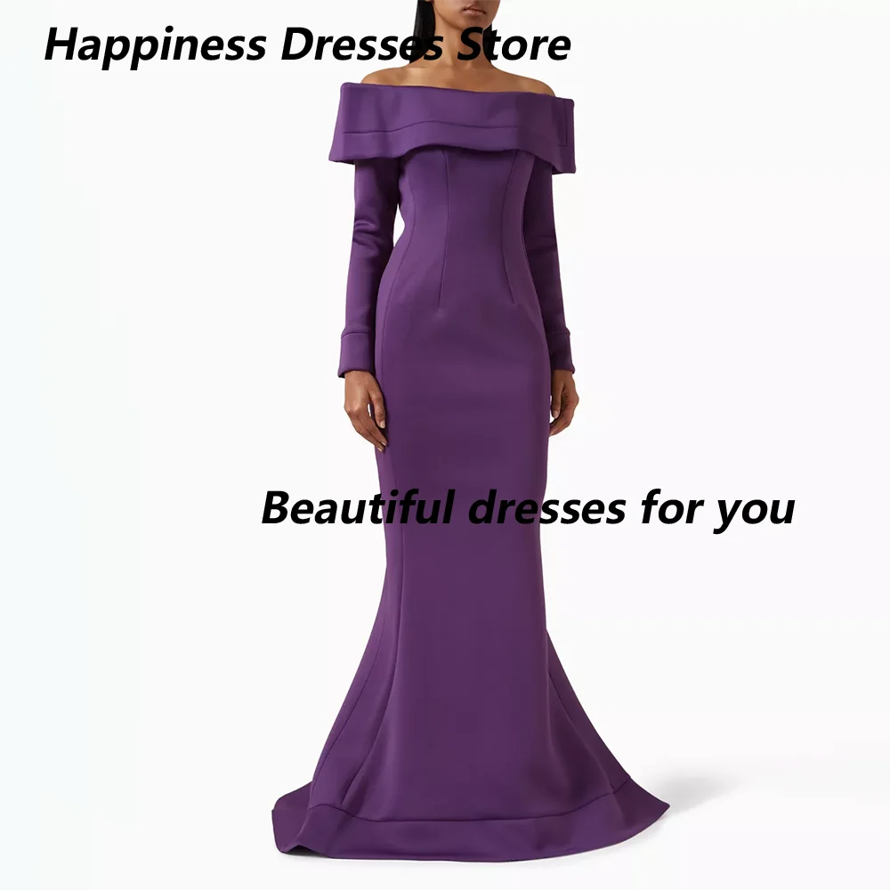 

Customized Purple Long Sleeve Evening Dresses Elegant Off Shoulder Prom Dress Floor-Length Mermaid Formal Occasion Dress