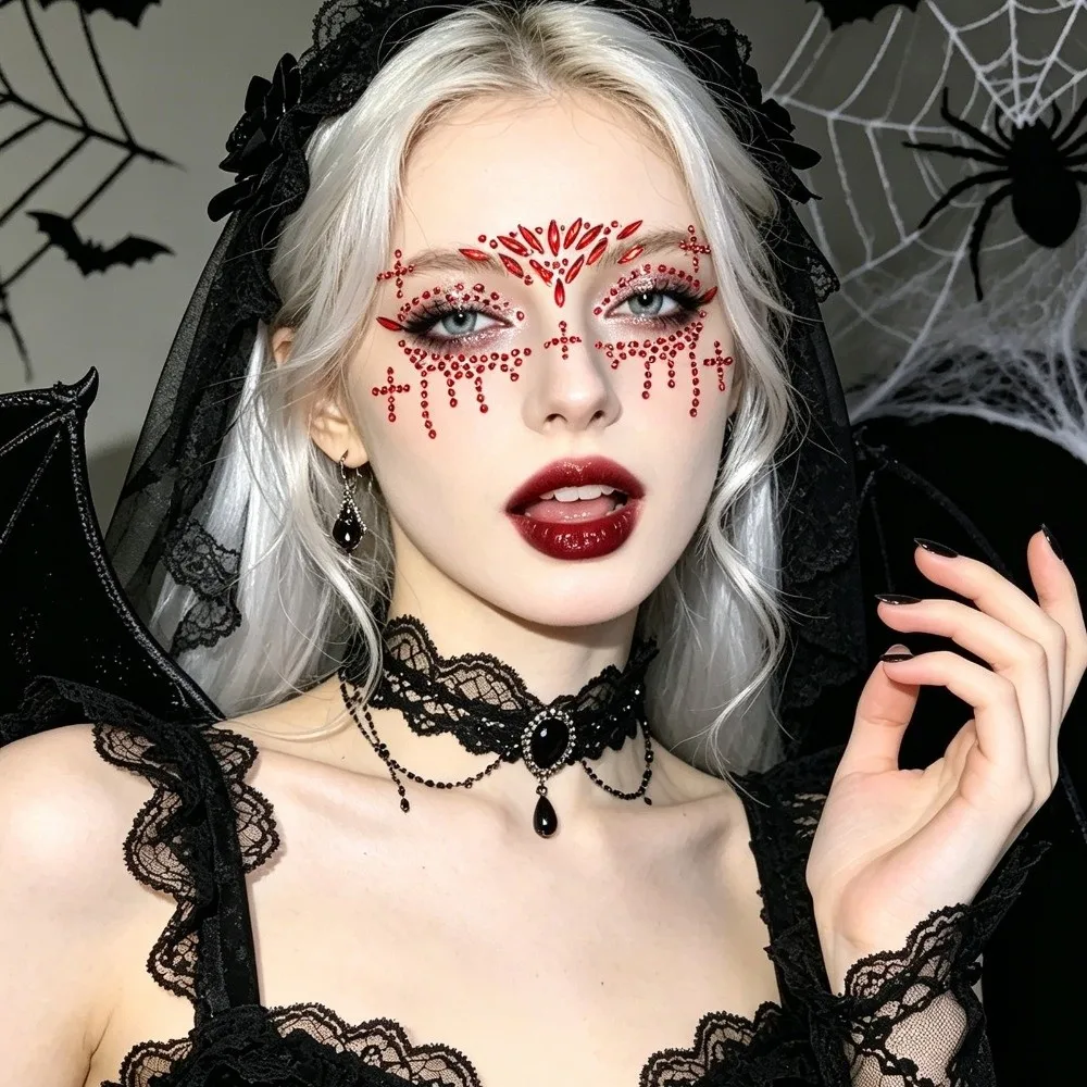 Devil 3D Face Eye Jewels Sticker Rhinestone DIY Crystal Tattoo Sticker Makeup Waterproof Face Gem Sticker Ghost Festival
