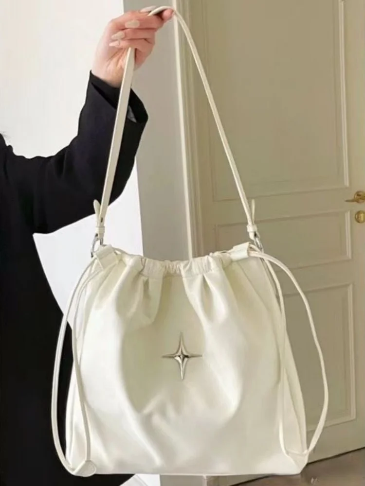 Korean Brief Trendy Casual Tote Bags High-capacity Crossbody Drawstring Shoulder Bags Bucket Simple Women Handbags