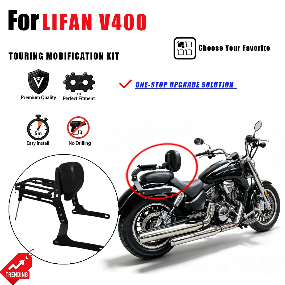 

For Lifan V400 Rear Rack Sissy Bar Crash Bar Windshield Side Bag Box Accesorios Moto Maletas Defensas Parabrisas Respaldo Parts