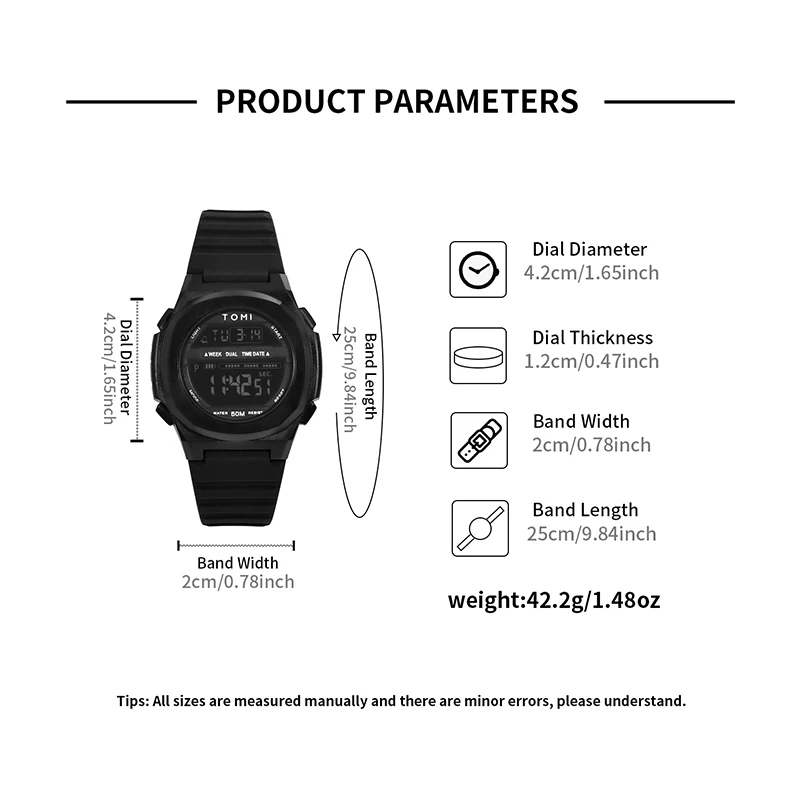 TOMI Fashion Minimalist Digital Watch Men\'s and Women\'s Date Outdoor Sports Waterproof Student Electronic Watch