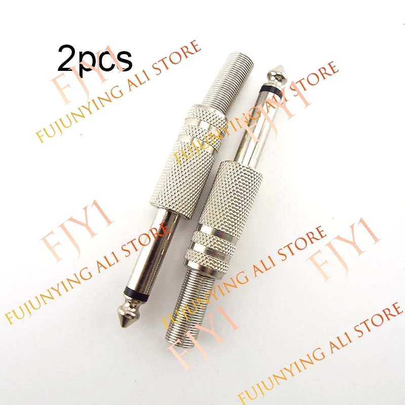 6.35mm 2Pole Mono Amplifier Plug 1/4Inch Male Monaural Jack Audio Cable Microphone Audio Metal Nickel Plating Connectors A1