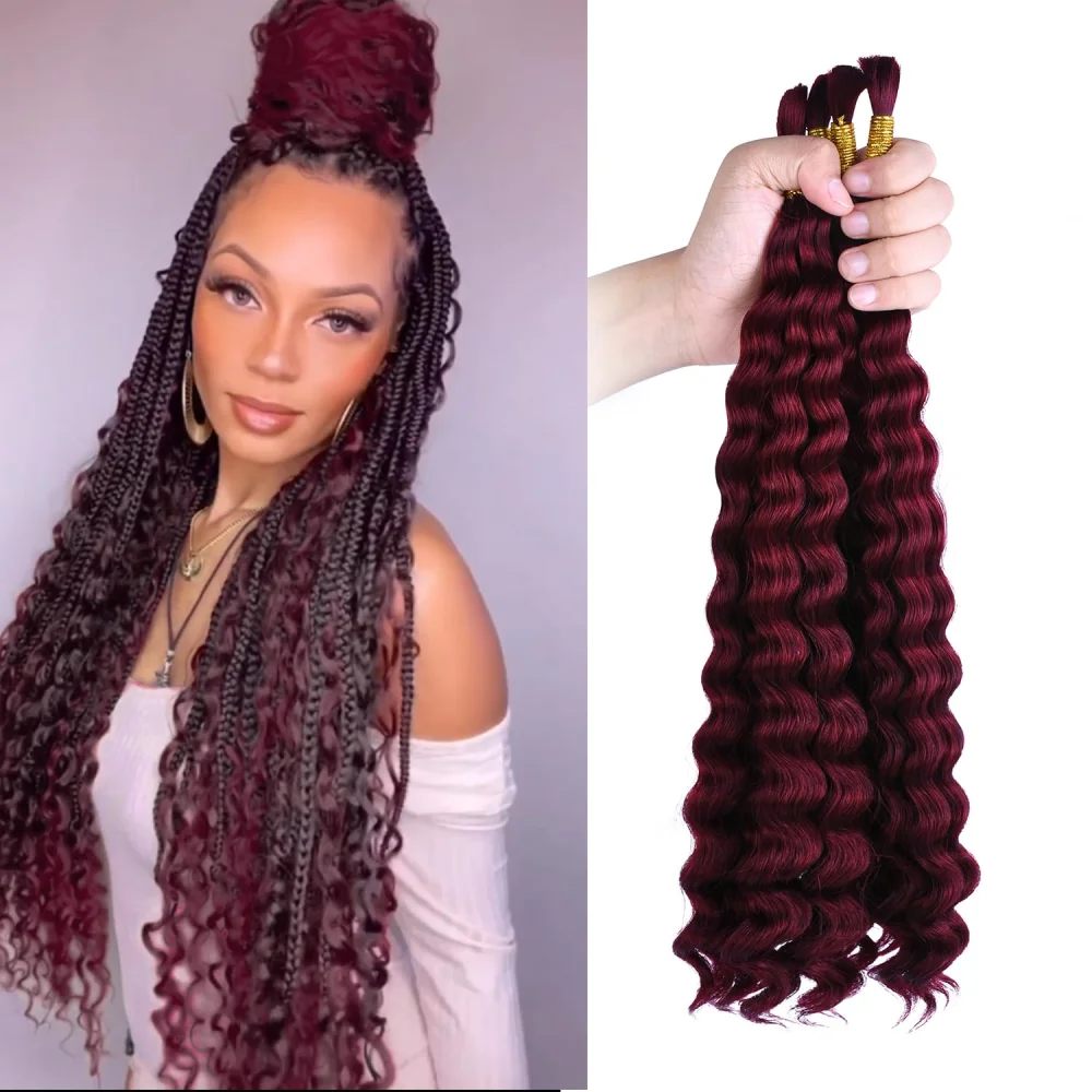 Bulk Human Hair For Braiding 30# Deep Wave Remy Peruvian Hair 18 Inches No Wefts Natural Color Hair Extension For Women 100g