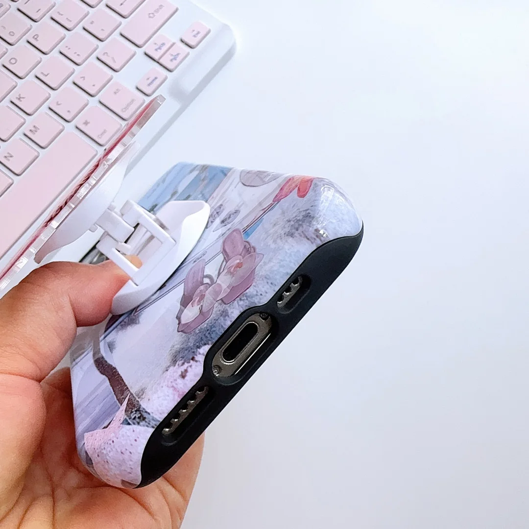Fashion summer 3D flower Orchid folding bracket Case for iPhone 16 15 14 Phone Cover 15 12 11 Pro MAX Hard Shockproof Back Funda