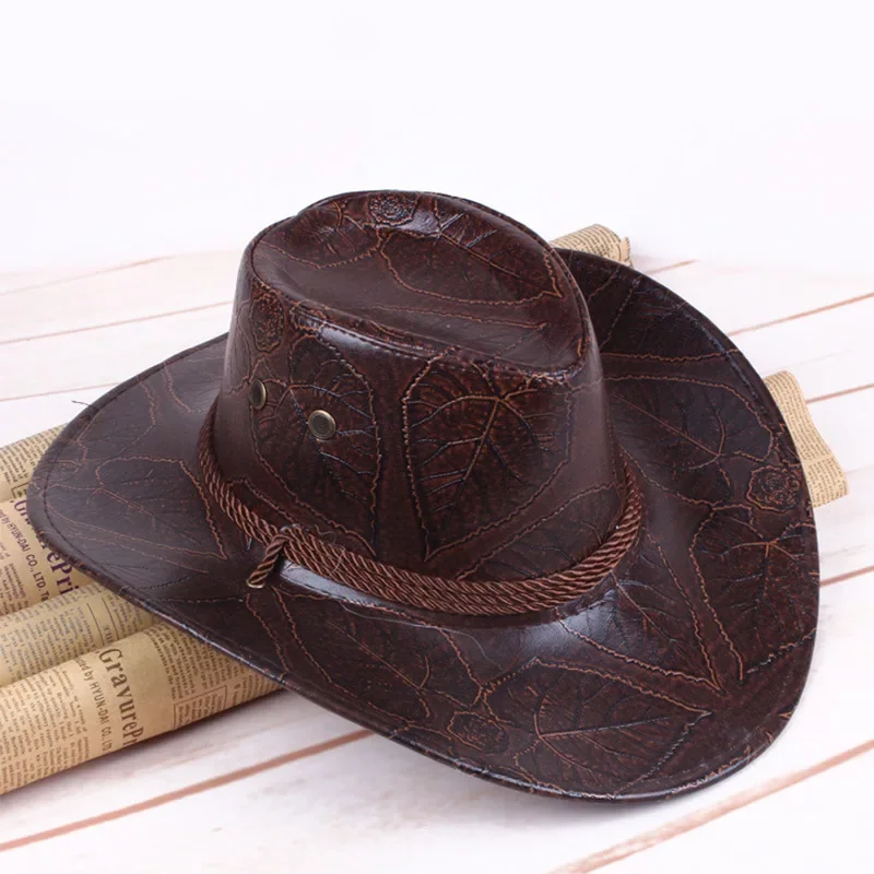 Chapeau de Cowboy Rouge en Cuir Unisexe, Accessoire de Costume de Cosplay