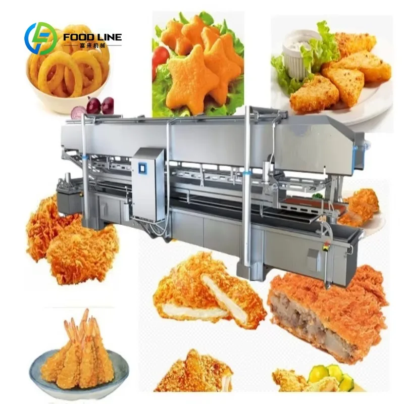 Customized Thermal Oil Heated Automatic Fish Tofu Bread Crumb Coating Frying  Machine Continuous Fish Fryer for Food Plant