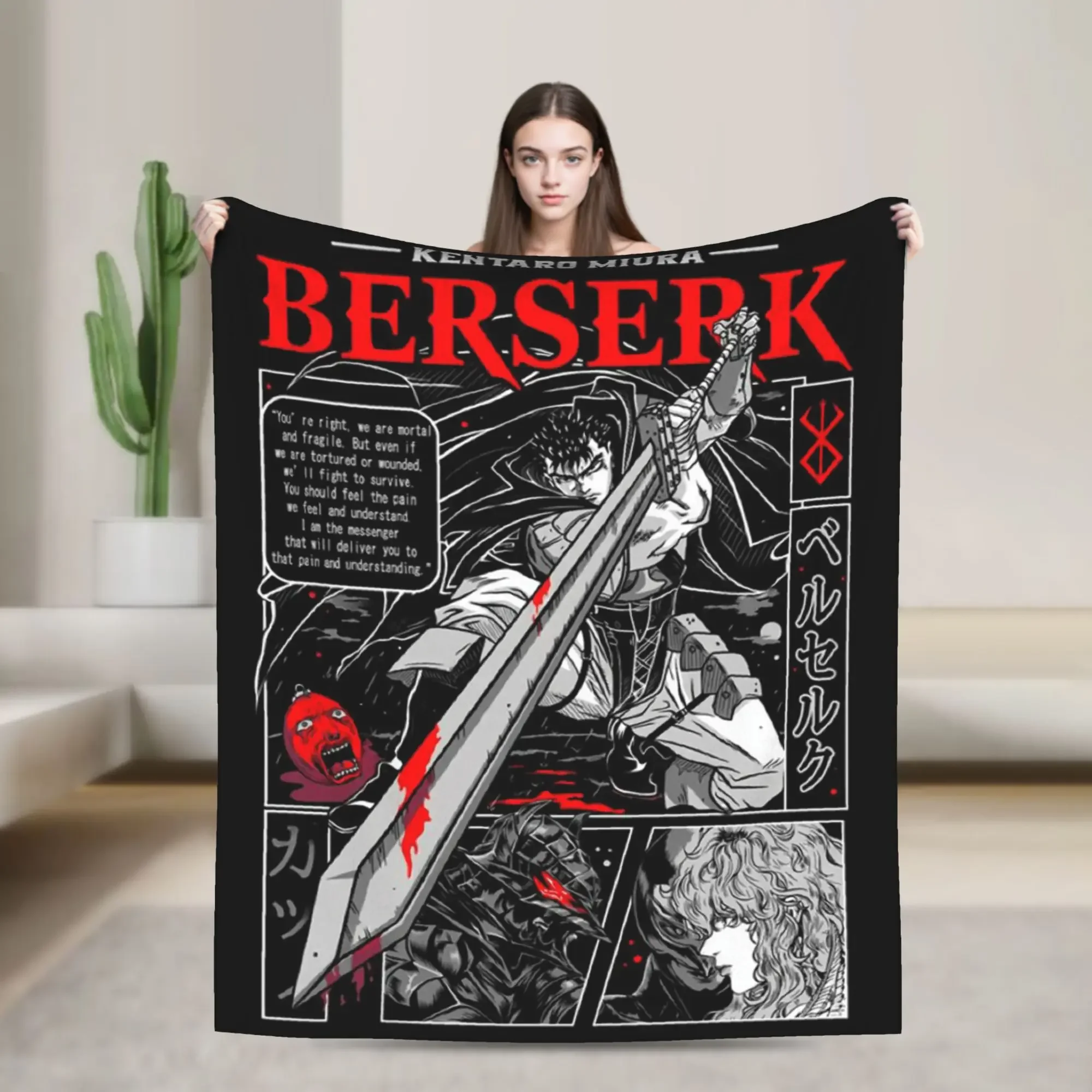 Berserk Anime Soft Plush Throw Blanket for Kids Funny Flannel Bedspread for Couch Bed and Sofa
