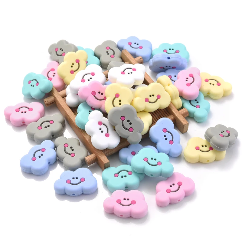 10Pcs Silicone Beads Flower Rainbow Ball Cloud Car Shape Food Grade Teether Beads for Baby DIY Pacifier Clip Chain Chewing