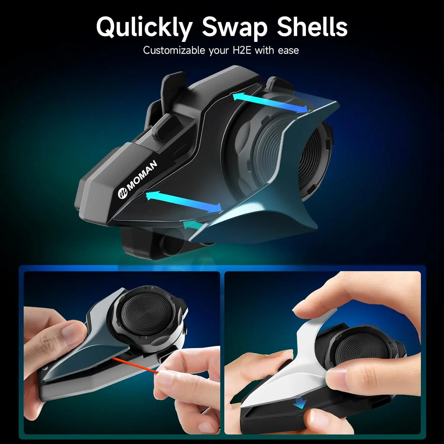 Moman G5 Interchangeable Shells Compatible H2E Intercom, Customizable Pattern Shells Kit (Dark Green×2 Dark Blue×1 Gold×1 Silver