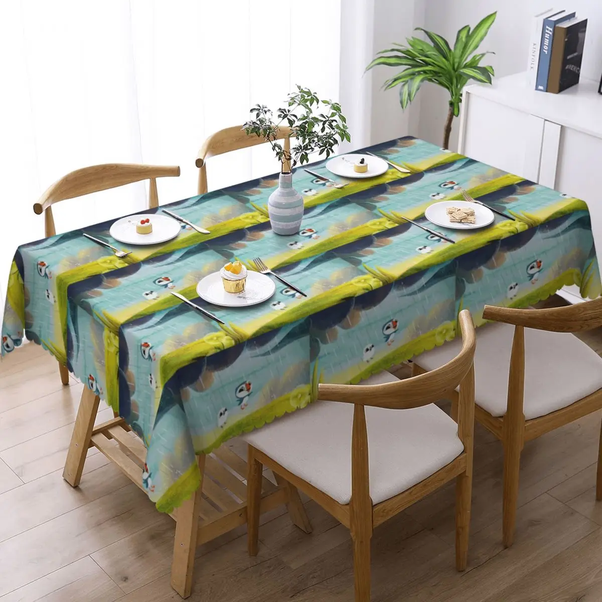 Puffin Rock And New Friends Animation Tablecloth Restaurant Kitchen Rectangular Tablecloth Festival Outdoor Dining Table Cover