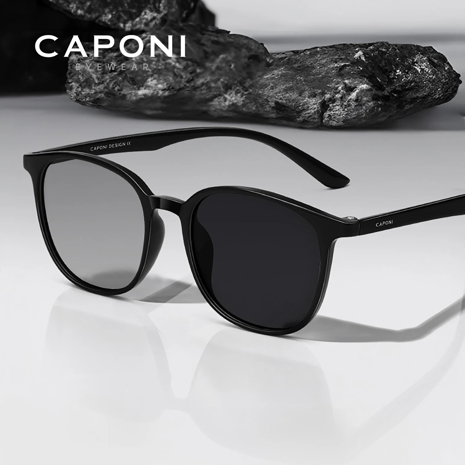 CAPONI Fashion Polarized Women Sunglasses Photochromic Outdoor Original Design Eyewear Light UV400 Anti-glare Black Shade BS6072
