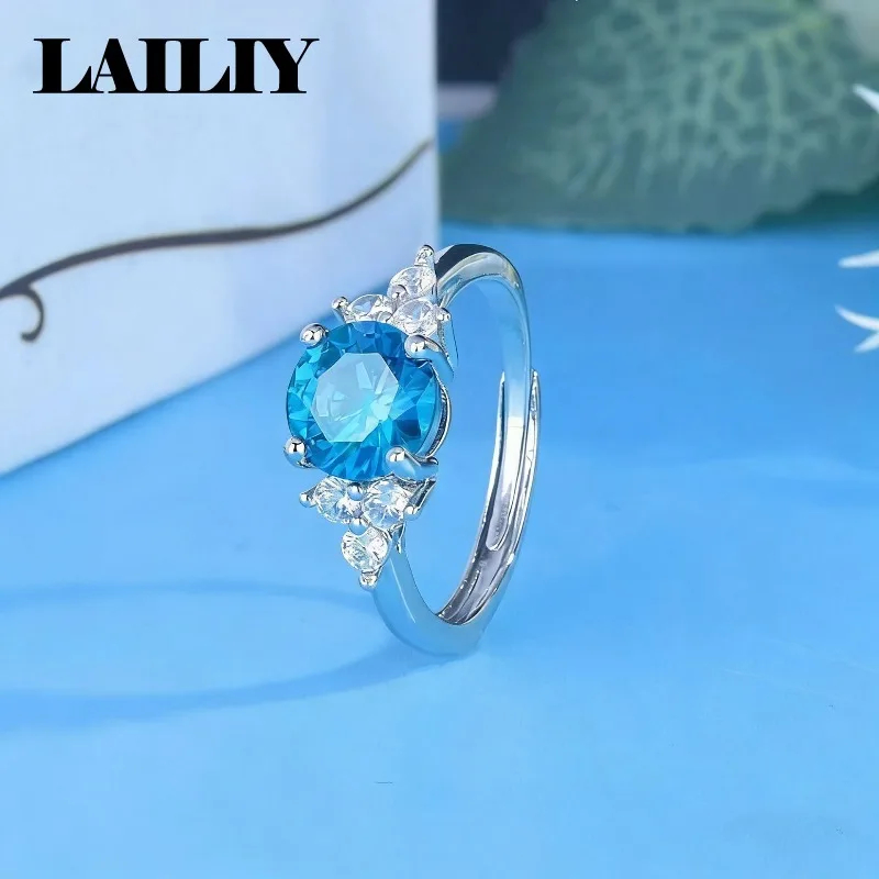 LAILIY925 Sterling Silver Gift Eight Hearts Eight Arrows 1Ct Purple Diamond Zircon Adjustable Ring for Women Fashion Jewelry