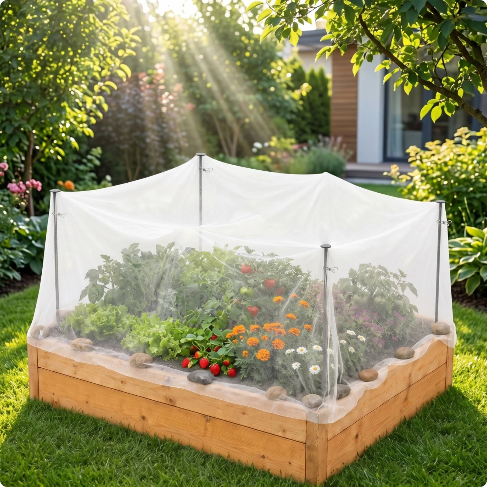 Plant Protection Kit with Metal Rods Translucent Nonwoven Plant Cover with Stakes Garden Bed Cover with Clips Breathable