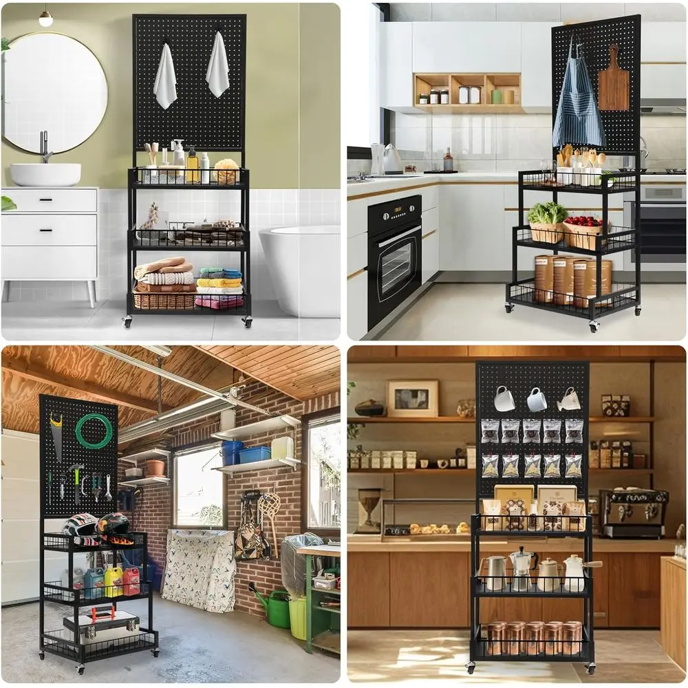 3-Tiers Metal Pegboard Display Stand with Peg Board Panel, Standing Pegboard Display Rack, Craft Show Display, Art Display and R