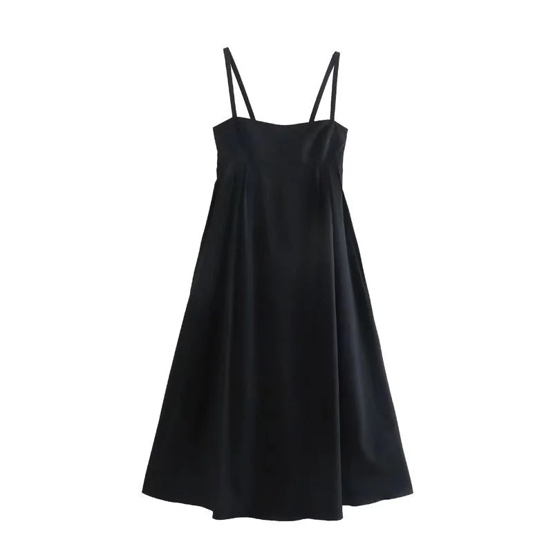 

2022 Temperament Loose Midi Section Fashion Strappy Ruched Sexy Black Elegant Backless Long Dress Party Summer Dresses Wom