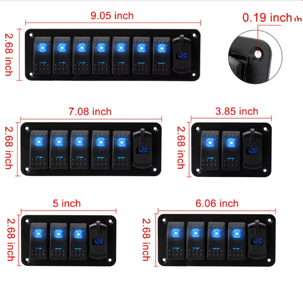 

12V 2/3/4/5/7 Gang Waterproof Marine Switch Panel Dual USB 4.2A Charger LED Voltmeter for Boat Truck RV Caravan