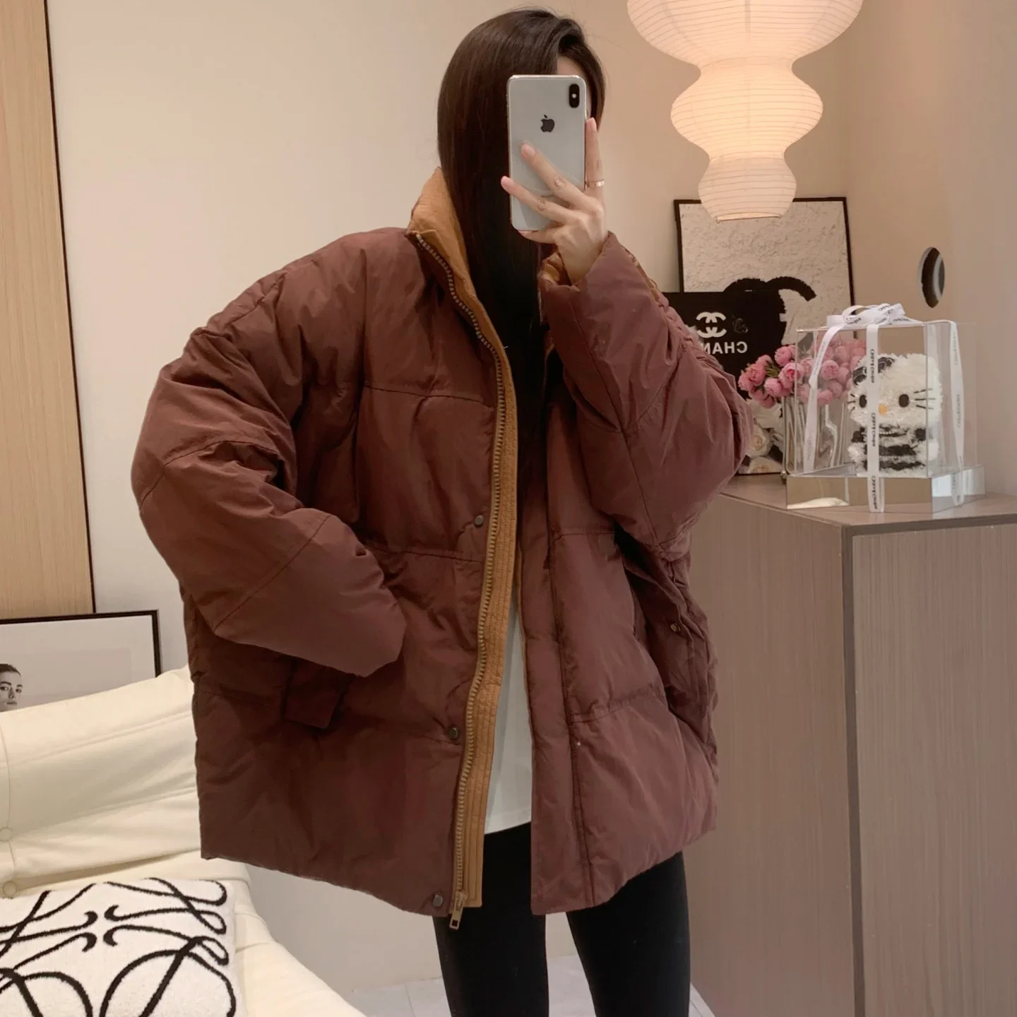 Autumn and Winter Fashion Women's Down Jacket Commuting Splicing Oversized Stand Up Collar Down Jacket
