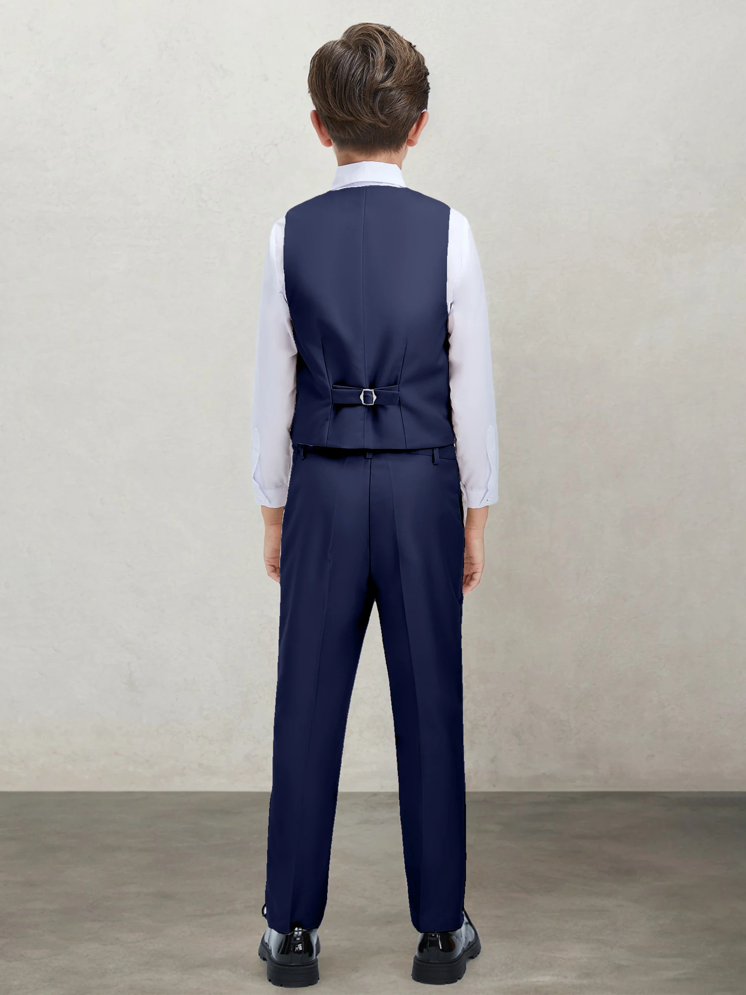 Boy's 4Pcs Formal Suit Set Vest Pants Shirt Tie V-Neck Slim Fit Wedding Party Kids Size 5-16Y