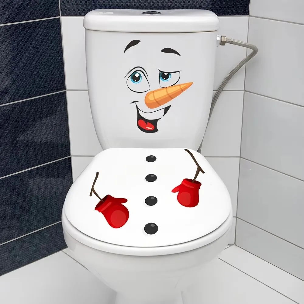 Christmas Snowman Toilet Lid Decal, Waterproof Self-Adhesive PVC Bathroom Sticker, Festive Holiday Xmas Home Party Decoration