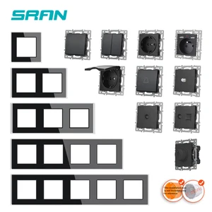 Sran F6 -Serie Multiple Stock und Switches, schwarzer Temperaturplatte, Dimmer -Lüfter, Fußlampe, RJ45, RJ11 -Modul, DIY, EU, FR, UN 8 Hauptverkaufsfußglasetisch - №6