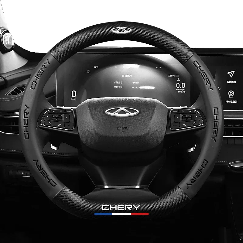 Leather Car Steering Wheel Cover Non-Slip 38cm For Chery Tiggo 7 Pro 20-21 TIGHT 8 Plus 4 5 3 2 T11 5X Amulet Fulwin Ridge 5