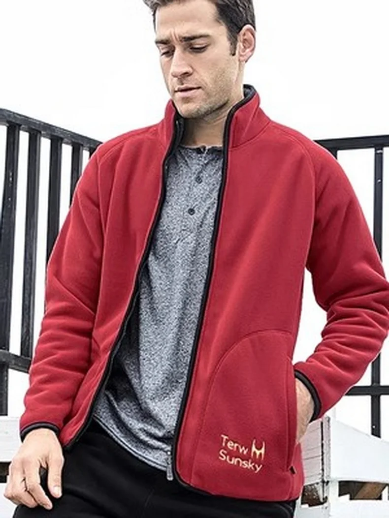 Outdoor cold resistance on both sides polar fleece pullover men's thickening and wool cardigan coat Jackets