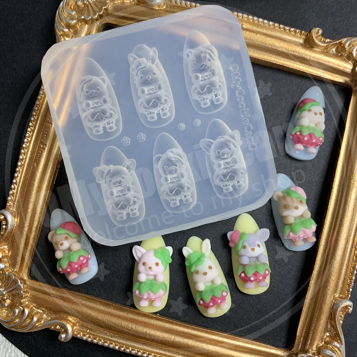 Super carino, stampi per nail art serie animali fragola foresta, stampo in silicone trasparente.