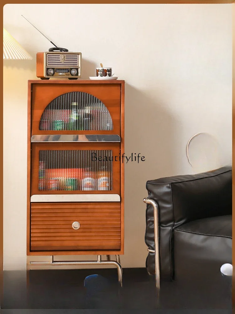 56Solid wood Japanese-style living room medieval cabinet magazine storage cabinet Nordic retro floor storage