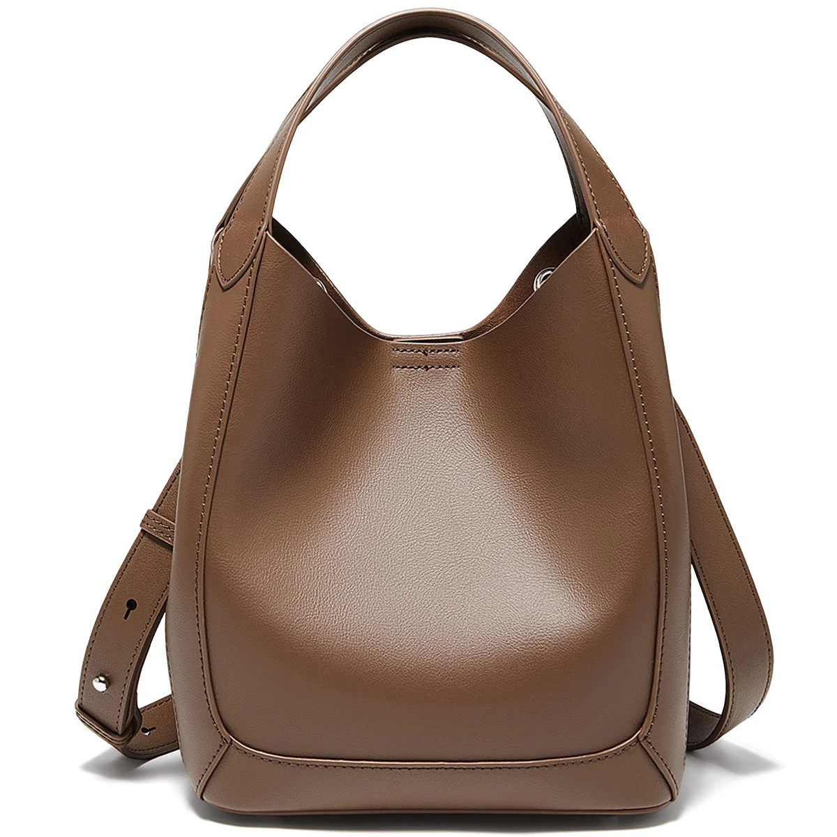 FOXER Lady's Shoulder Bag Split Leather High Quality Elegant Women's Handbag Solid Fashion Handbag Commute Bucket Bag