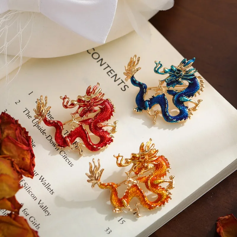 

3Pcs Retro Dragon Brooches for Women Men Animal Pins Suit Dress Breastpin Accessories Lapel Clip Party Scarf Buckle Jewelry Gift