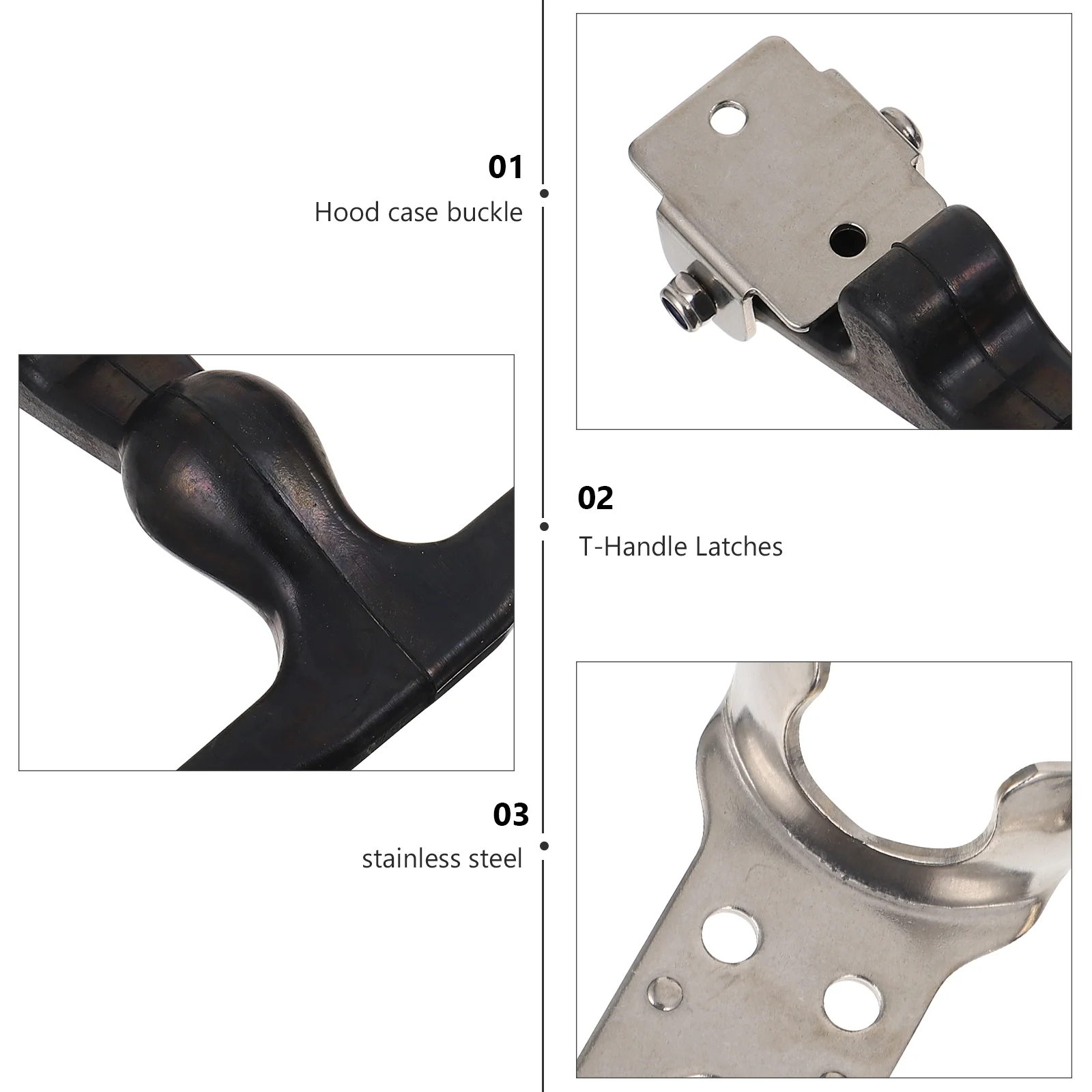 

2Pcs T Handle Draw Latches Rubber Buckle Black Vehicle Engine Hasp Flexible Lock Hood Catch Bracket Child Proof Stainless Steel